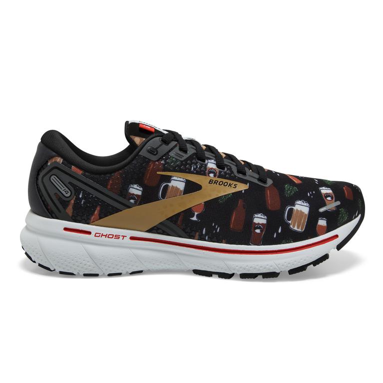 Brooks Women's Ghost 14 Cushioned Road Running Shoes - Black/White/Fiery Red (SMZD98614)